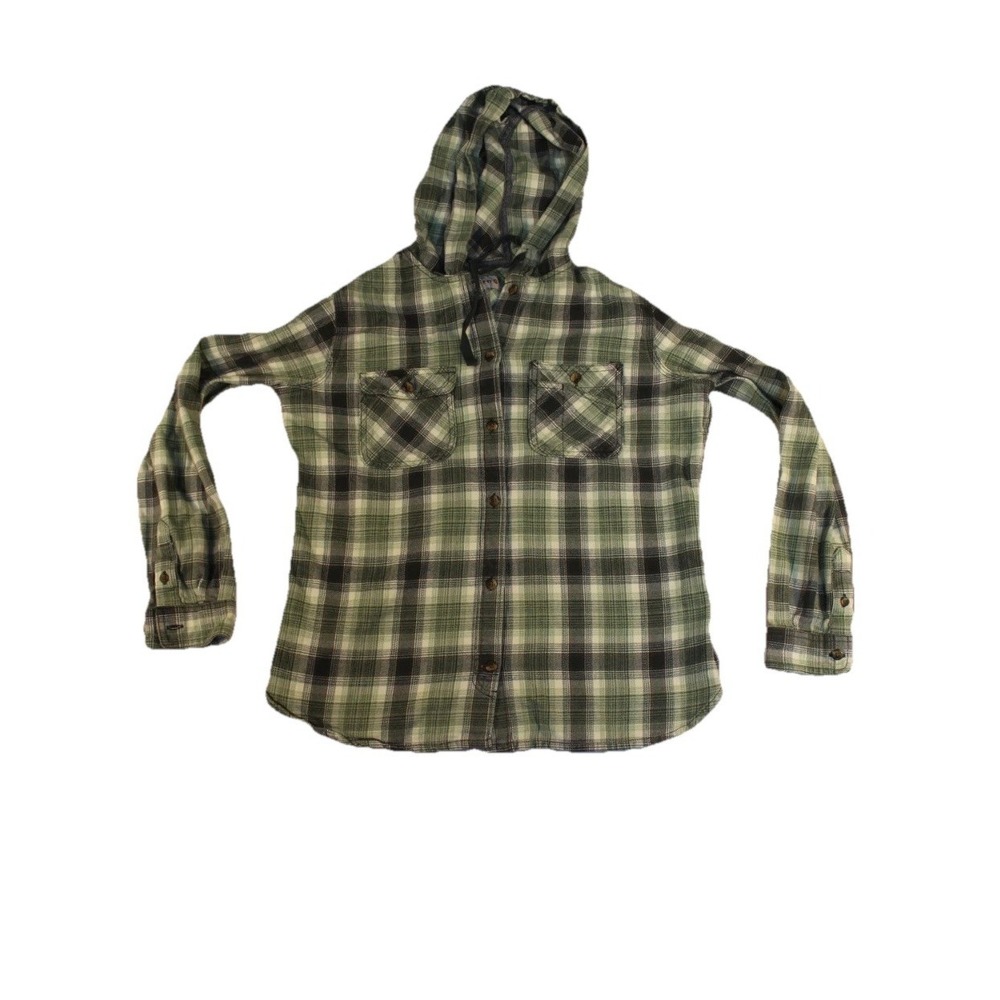 Carhartt Beartooth Hooded Flannel Shirt Womens Medium 8/10 Green Black Plaid